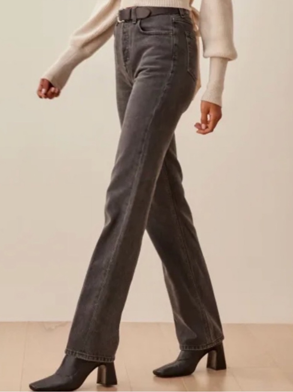 Reformation High-Rise Straight Jeans in Charcoal Gray